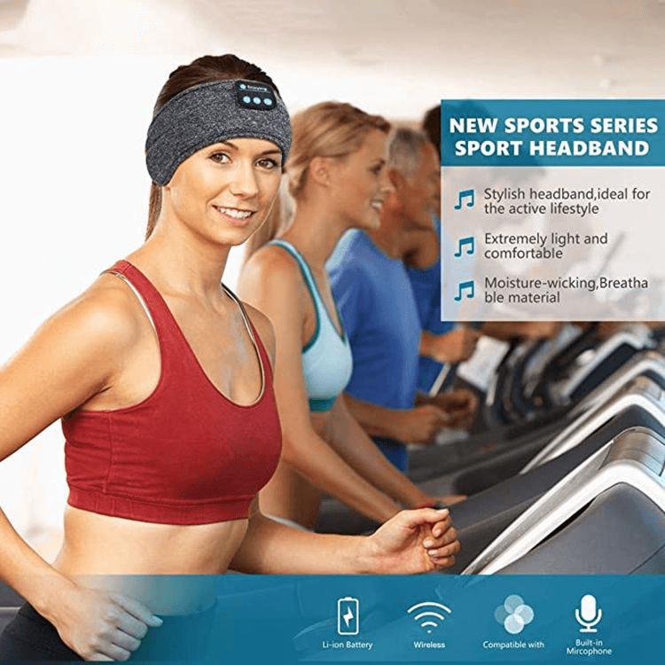 Image of Sleeptune Harmony Wrap™: A multi-purpose sports headband with built-in wireless headphones and microphone, combining athletic functionality and relaxation in one sleek accessory.